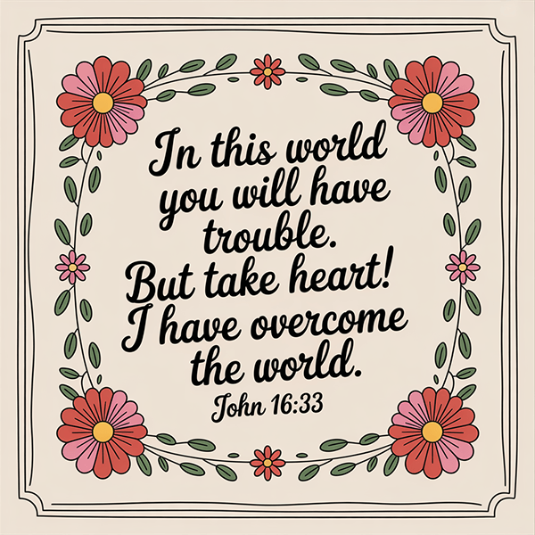 In this world you will have trouble. But take heart! I have overcome the world.