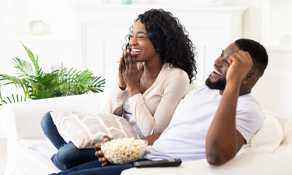Couple watching clean comedy movie